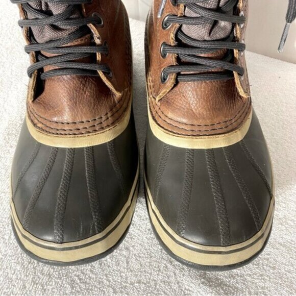 Vintage Sorel Premium T Brown Leather W Rubber Lace Up Winter Boots 8.5 - Picture 3 of 14